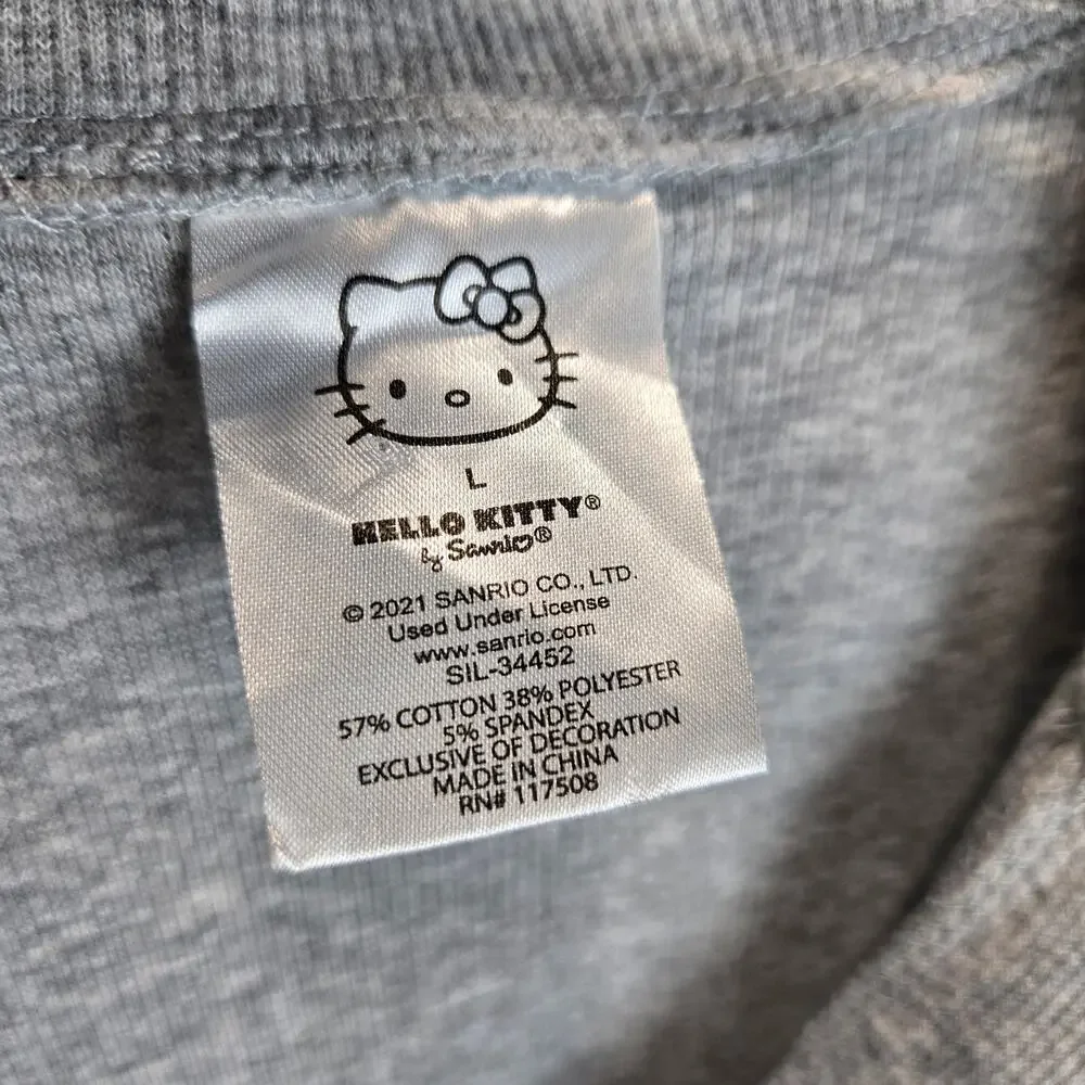 Hello Kitty Sanrio Dress Gray Ribbed Polo Style Short Sleeve Embroidered Large - Picture 3 of 6
